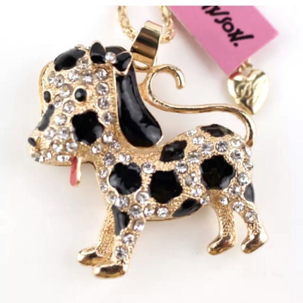 DOG Necklace Enamel Rhinestone Long Chain